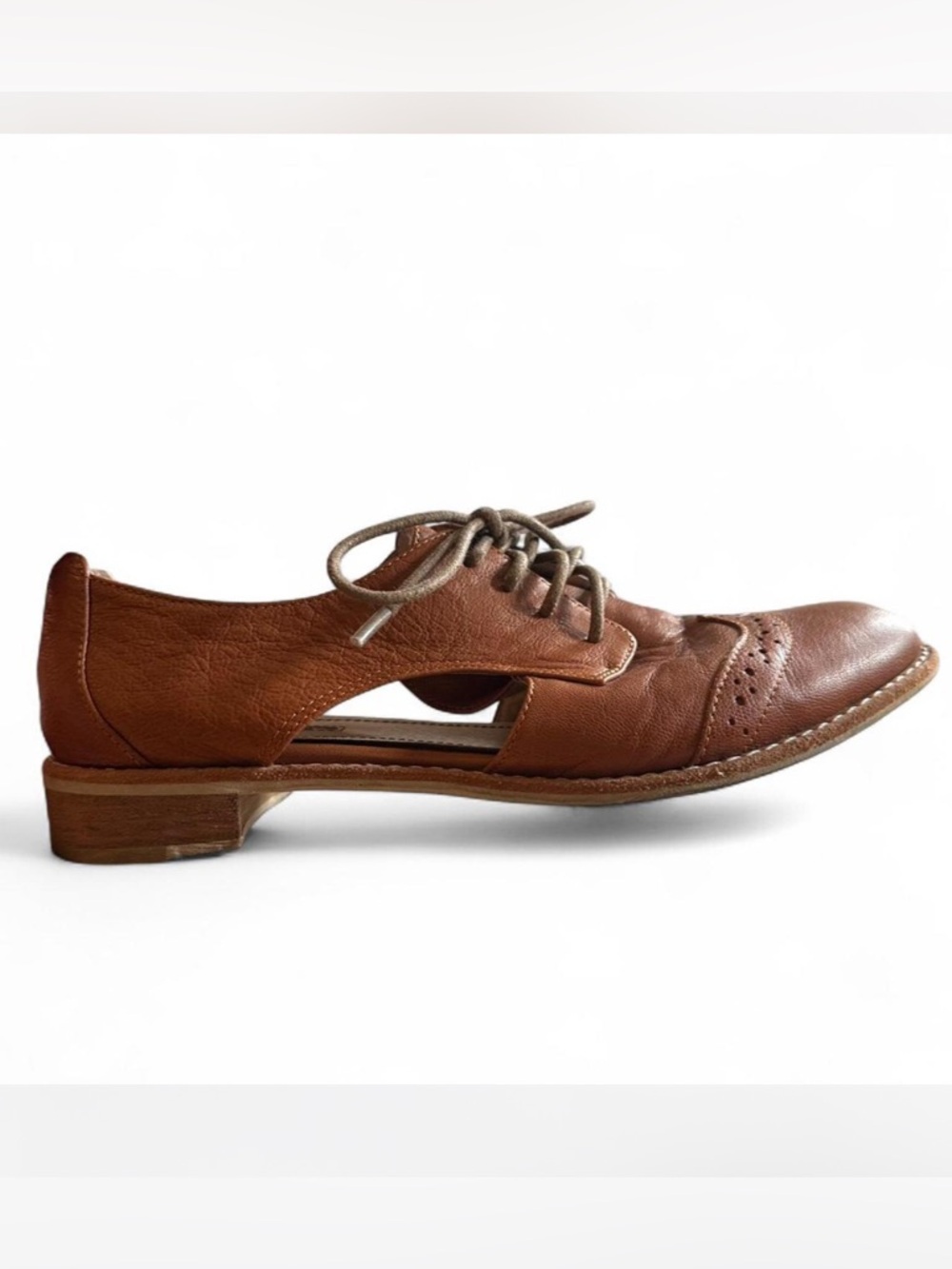 💜All Black Brown Leather Lace Up Cutout Shoes (38/US 7.5-8)